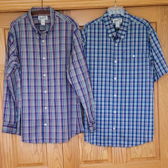 Lot of 2 Duluth Trading Co. Plaid Button Down Cotton Shirts Long & Short Sleeve - Picture 2 of 11